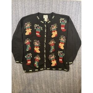 Vintage Stitches In Time‎ Christmas Embroidered Cardigan Sweater Size 2X Women